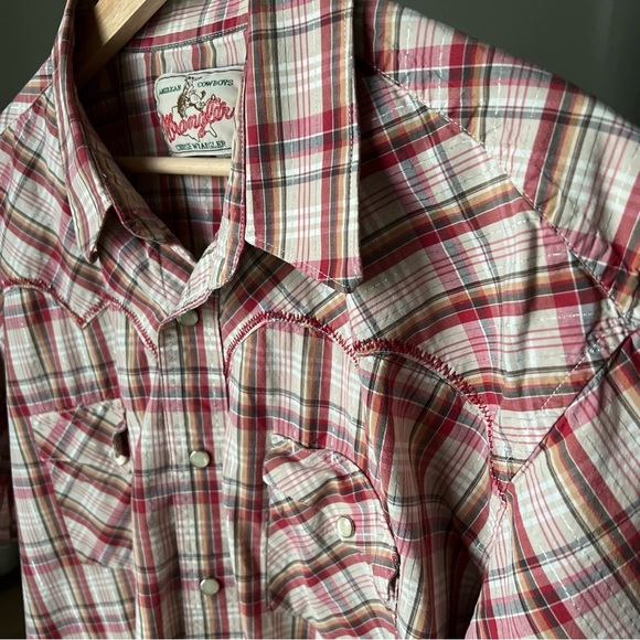 Wrangler Men’s S/S Snap Closure Red/white/orange/silver Plaid Shirt Size XL - Picture 5 of 15